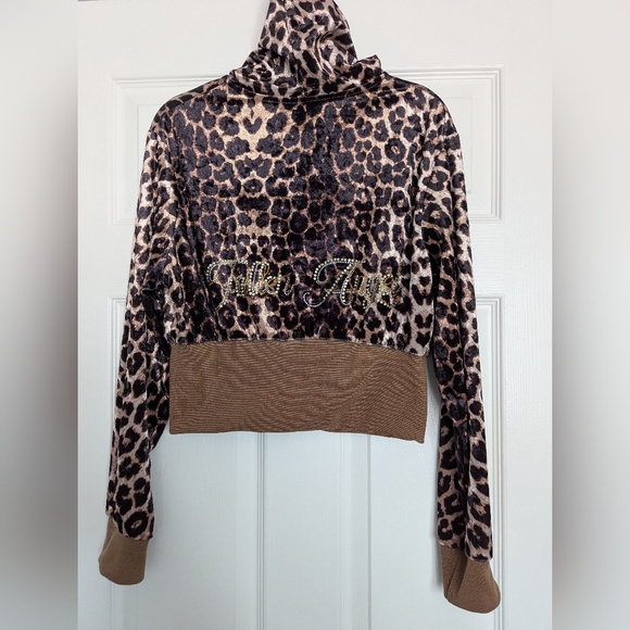 Women's Velvet Studded Leopard Print Hoodie/Sweater/Jacket - Picture 5 of 9